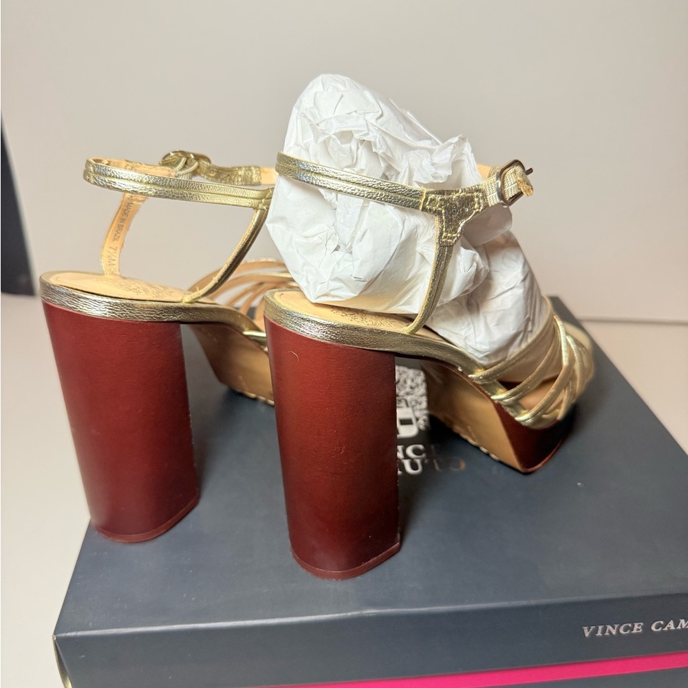 Vince Camuto Metallic Gold Strappy Heels Size 7.5M - Picture 4 of 5